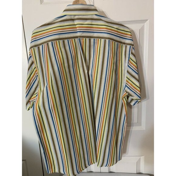 BACHRACH Men's Sz XL Shirt Button Multi Colored Short Sleeve Striped‎ - Picture 7 of 7
